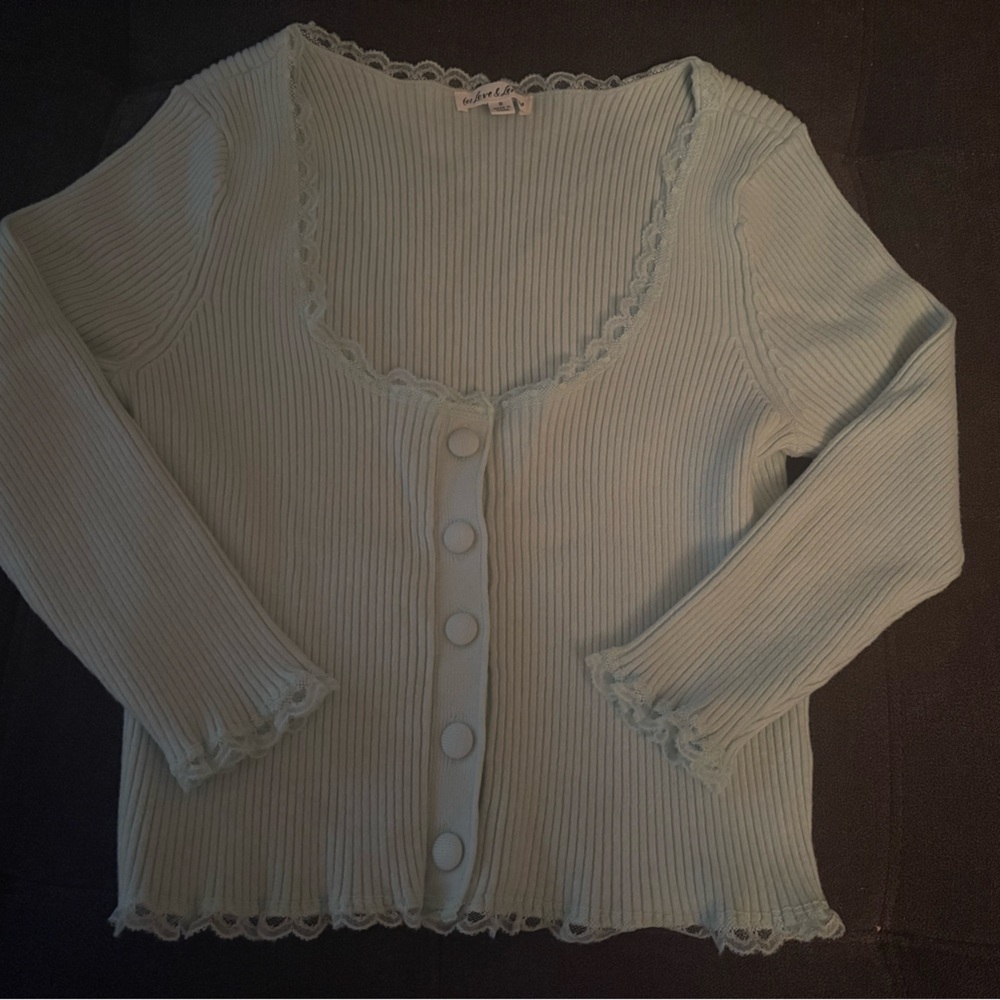 For Love And Lemons Mint Ribbed Cardigan